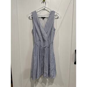 Banana Republic Wrap Dress 4 Blue White Stripe Sleeveless Nautical